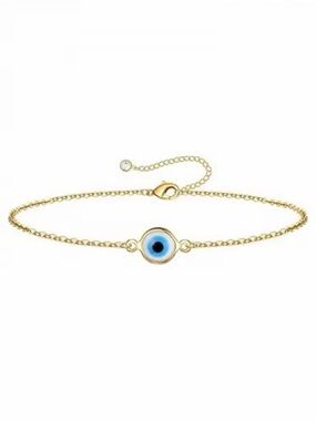 Gold Chain Bracelet with Blue Evil Eye Charm